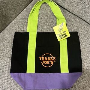 Trader Joe's Black and Purple Canvas Mini Tote Bag NWT